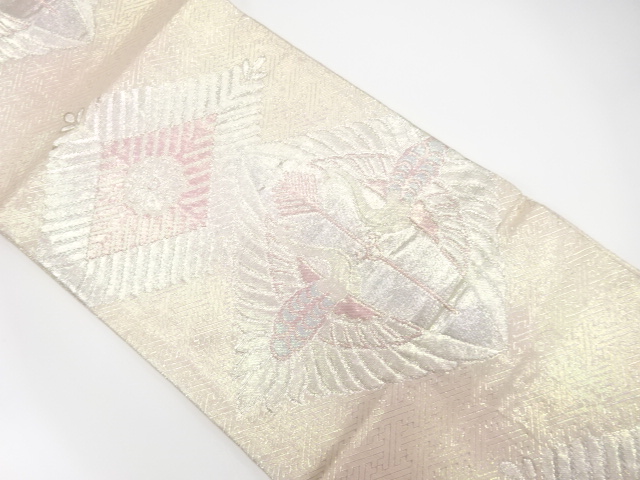 佐賀錦向かい鶴に若松模様織出し袋帯